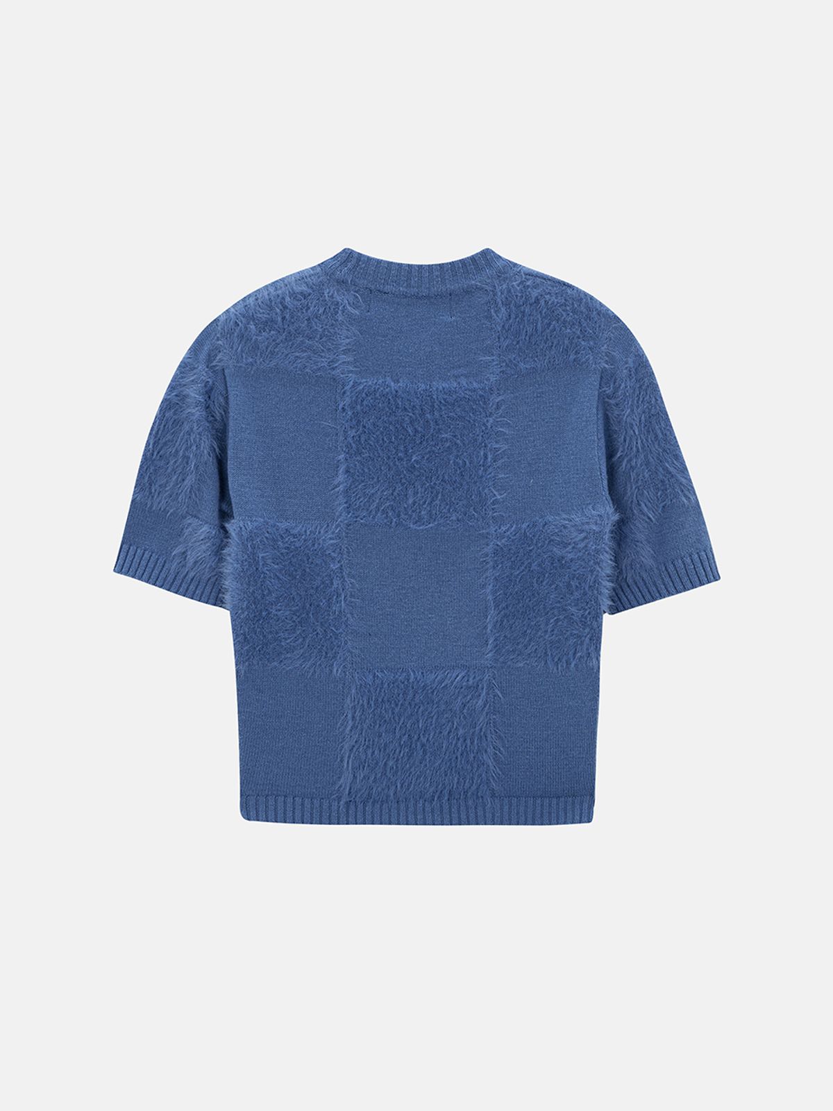 민더리(MEENDERI) SOFT CHECKERBOARD KNIT TOP - BLUE