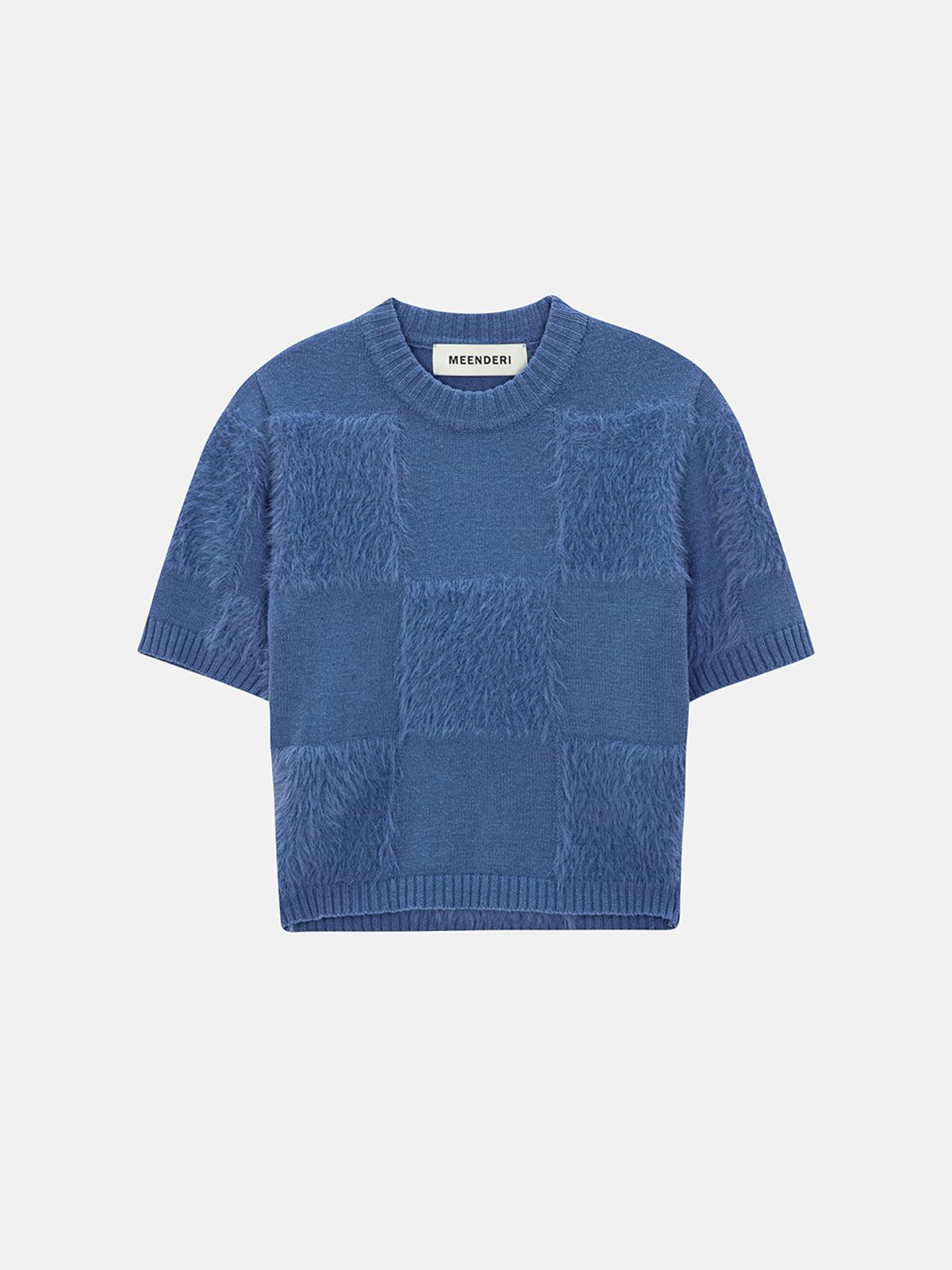 민더리(MEENDERI) SOFT CHECKERBOARD KNIT TOP - BLUE