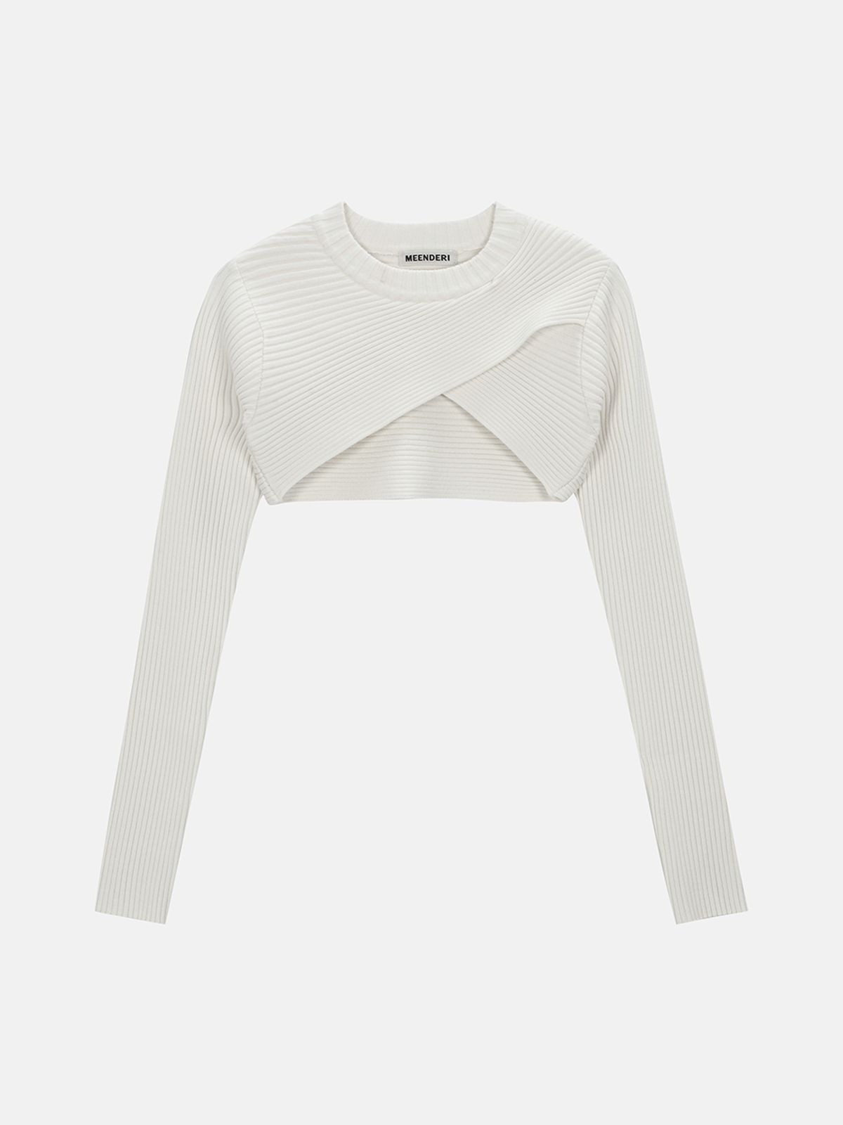 민더리(MEENDERI) CROSS RIBBED BOLERO TOP - OFF WHITE