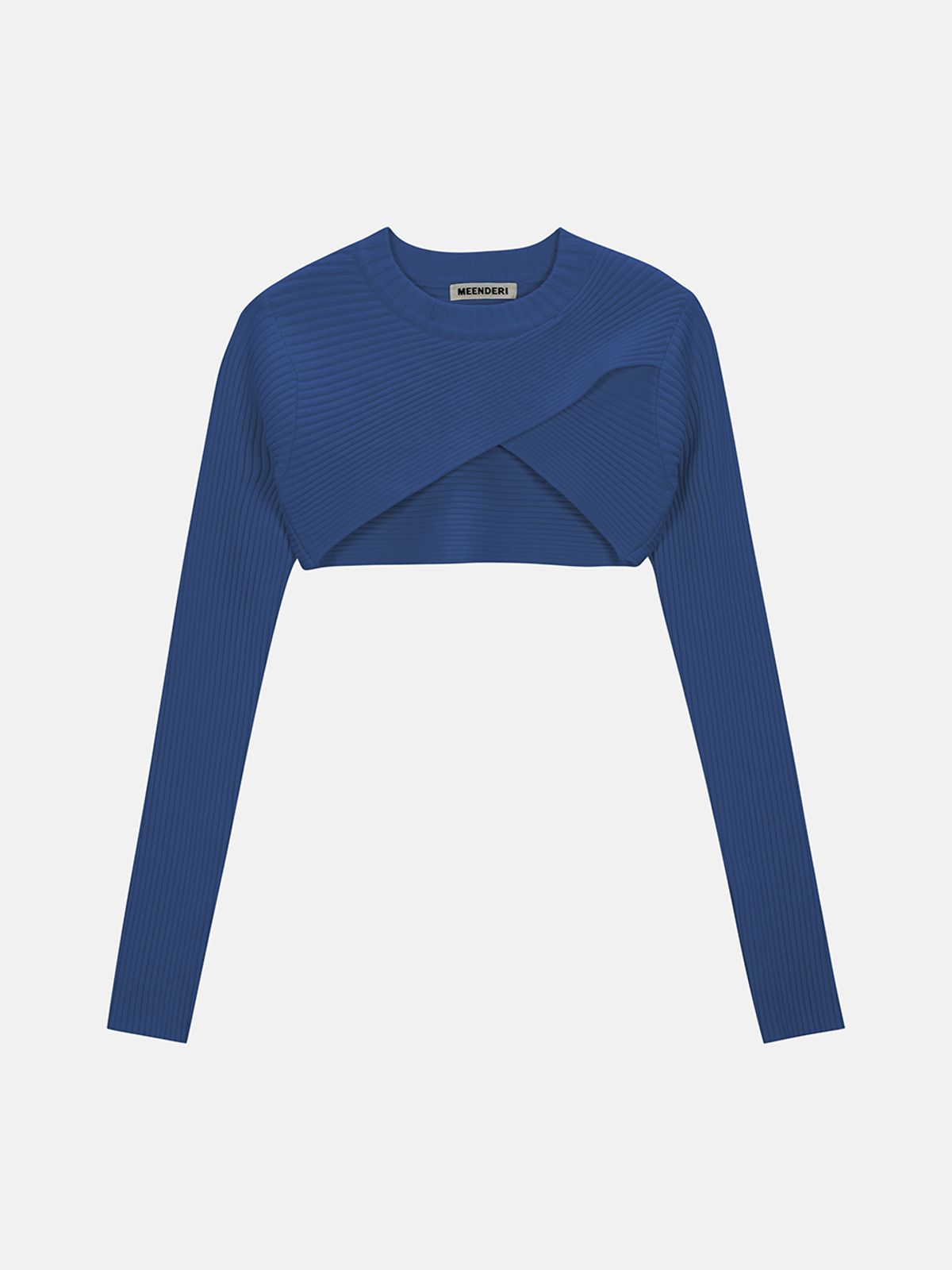 민더리(MEENDERI) CROSS RIBBED BOLERO TOP - BLUE