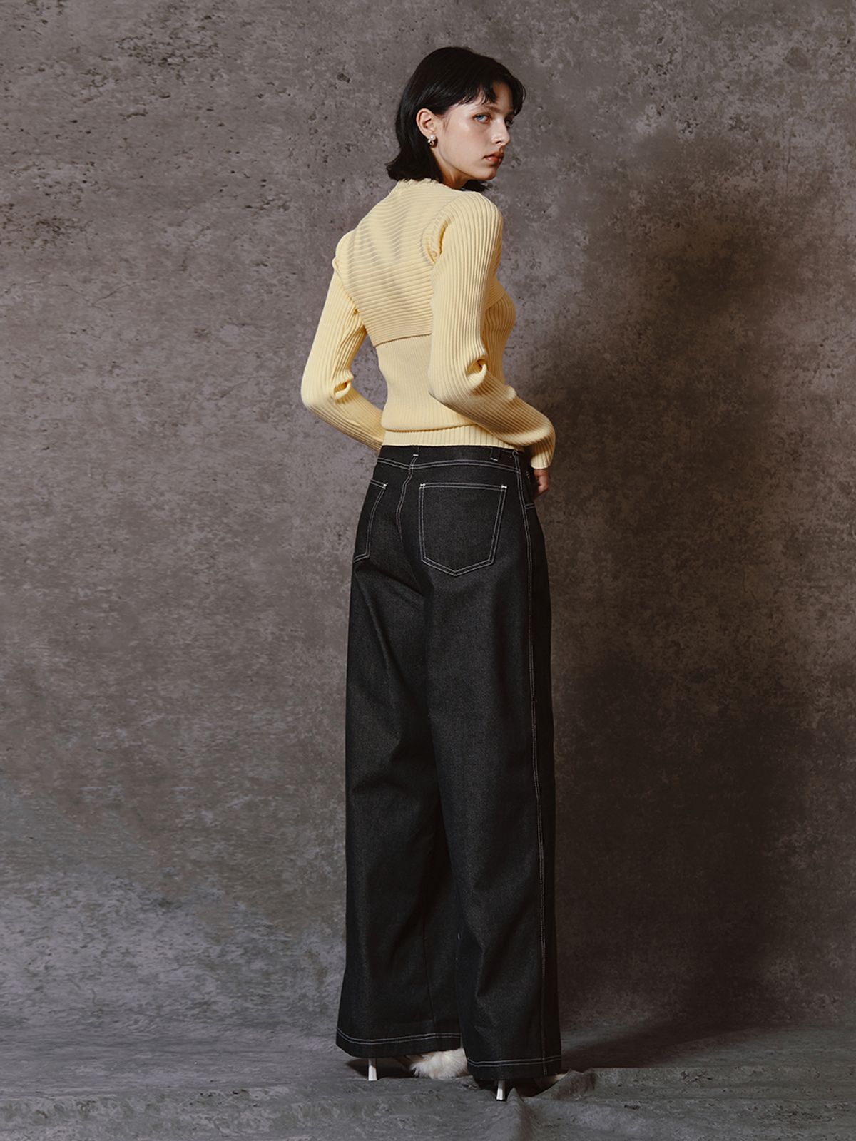 민더리(MEENDERI) CROSS RIBBED BOLERO TOP - LEMON