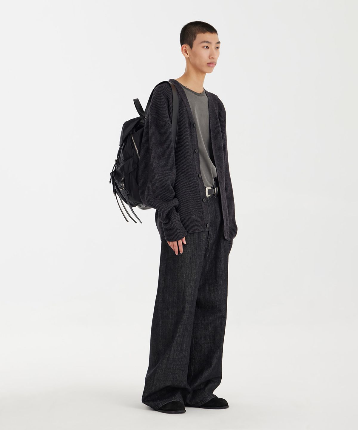 유스(YOUTH) Oversized Irregular Knit Cardigan - Charcoal Grey