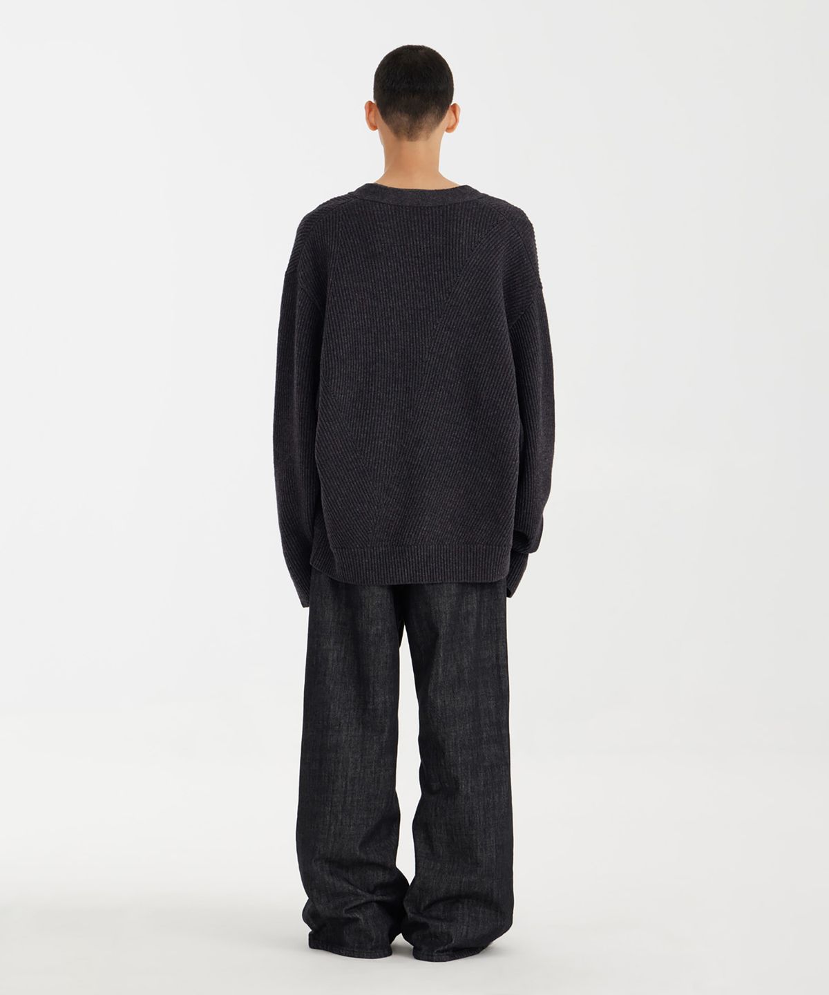 유스(YOUTH) Oversized Irregular Knit Cardigan - Charcoal Grey