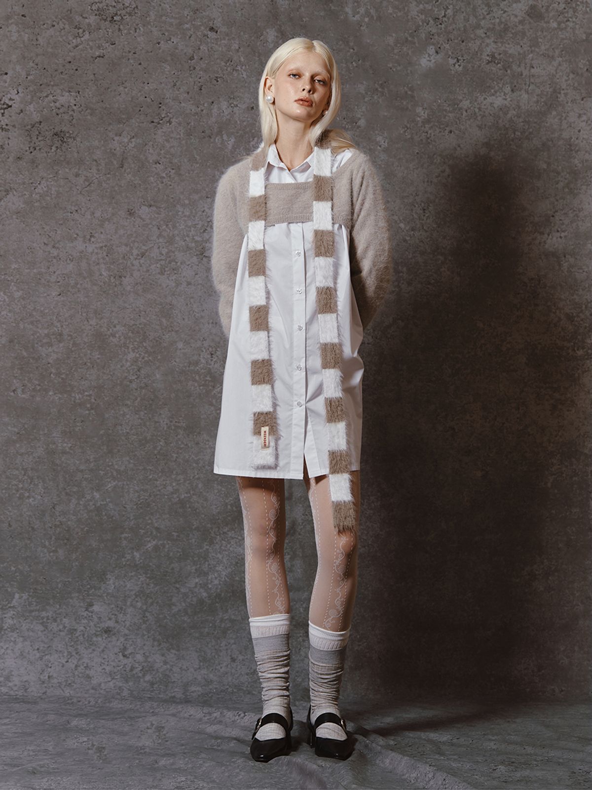 민더리(MEENDERI) MIXED STRIPE KNIT MUFFLER - WHITE BEIGE