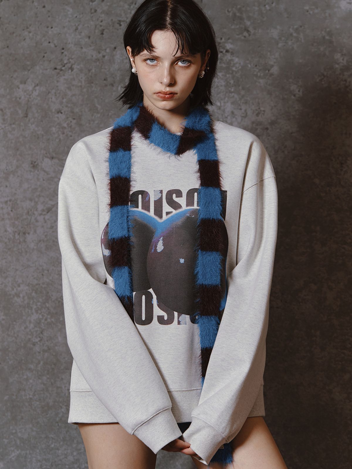 민더리(MEENDERI) MIXED STRIPE KNIT MUFFLER - BLUE BROWN