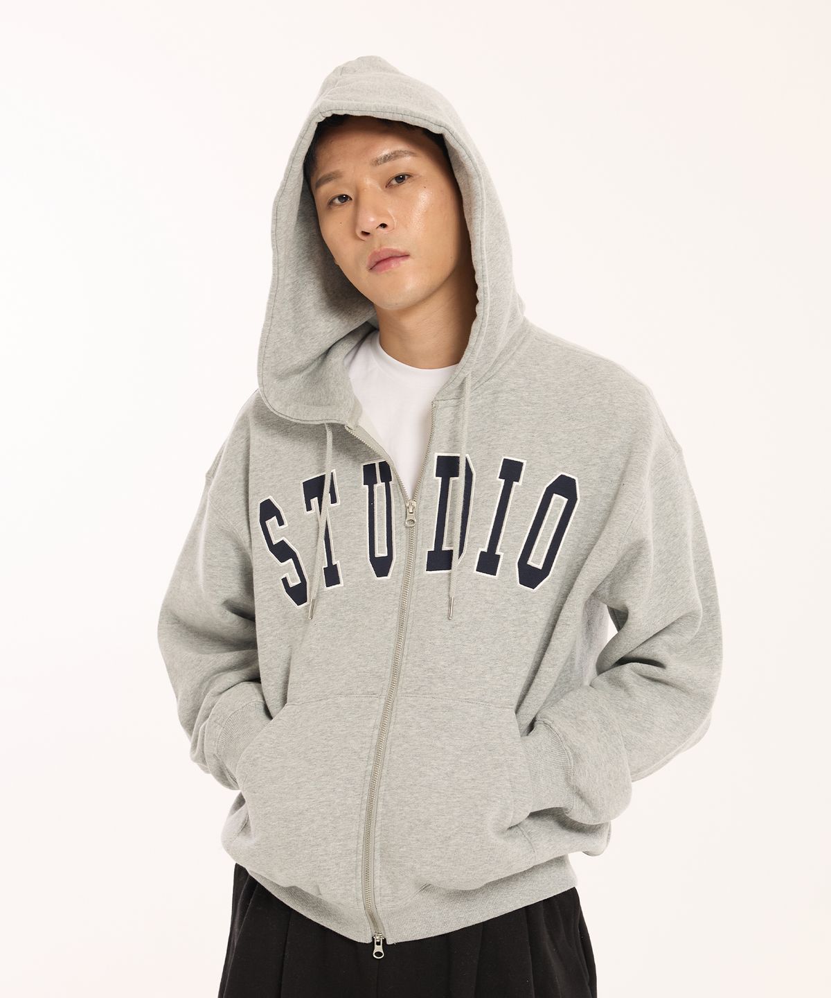 어썸스튜디오(AWESOME STUDIO) 스튜디오 후드 집업 멜란지그레이