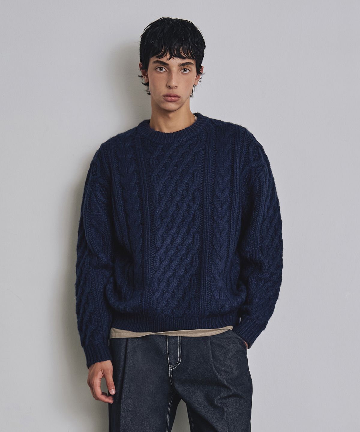 커스텀어클락(COSTUME O’CLOCK) 라운드 피셔맨 세미 크롭 니트 11 COLOR COOSKT050