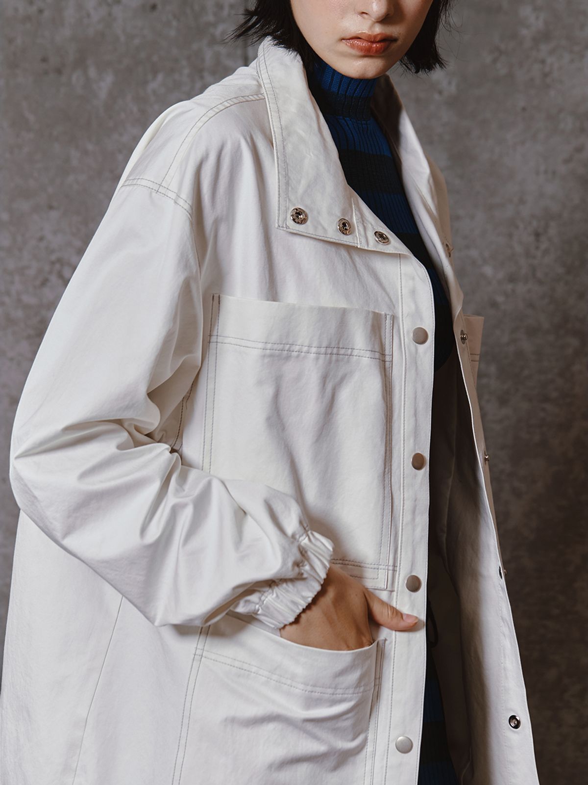 민더리(MEENDERI) BIG POCKET STITCH JACKET - OFF WHITE