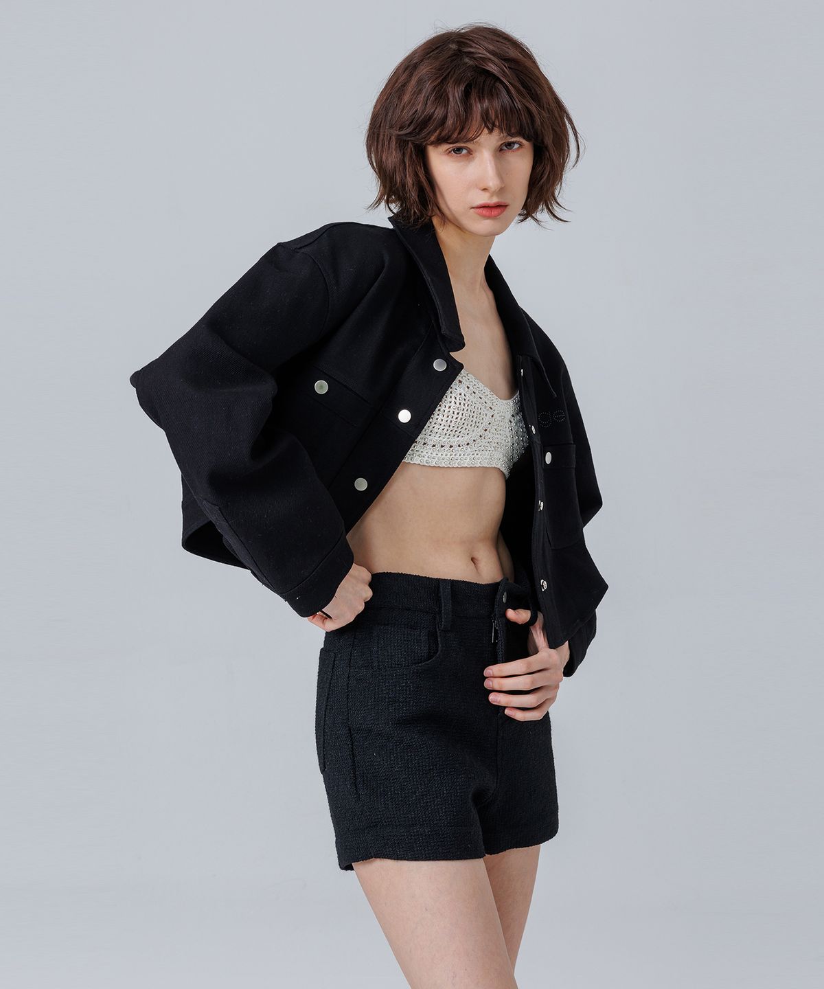 페이지(PAGE) 트위드 숏 팬츠_블랙