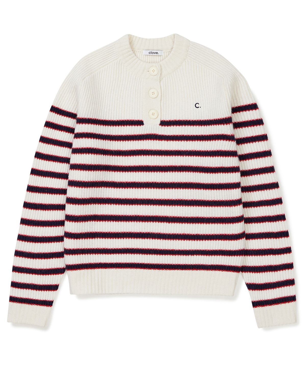 클로브(CLOVE) [23FW clove] Henry Neck Stripe Knit (Ivory)
