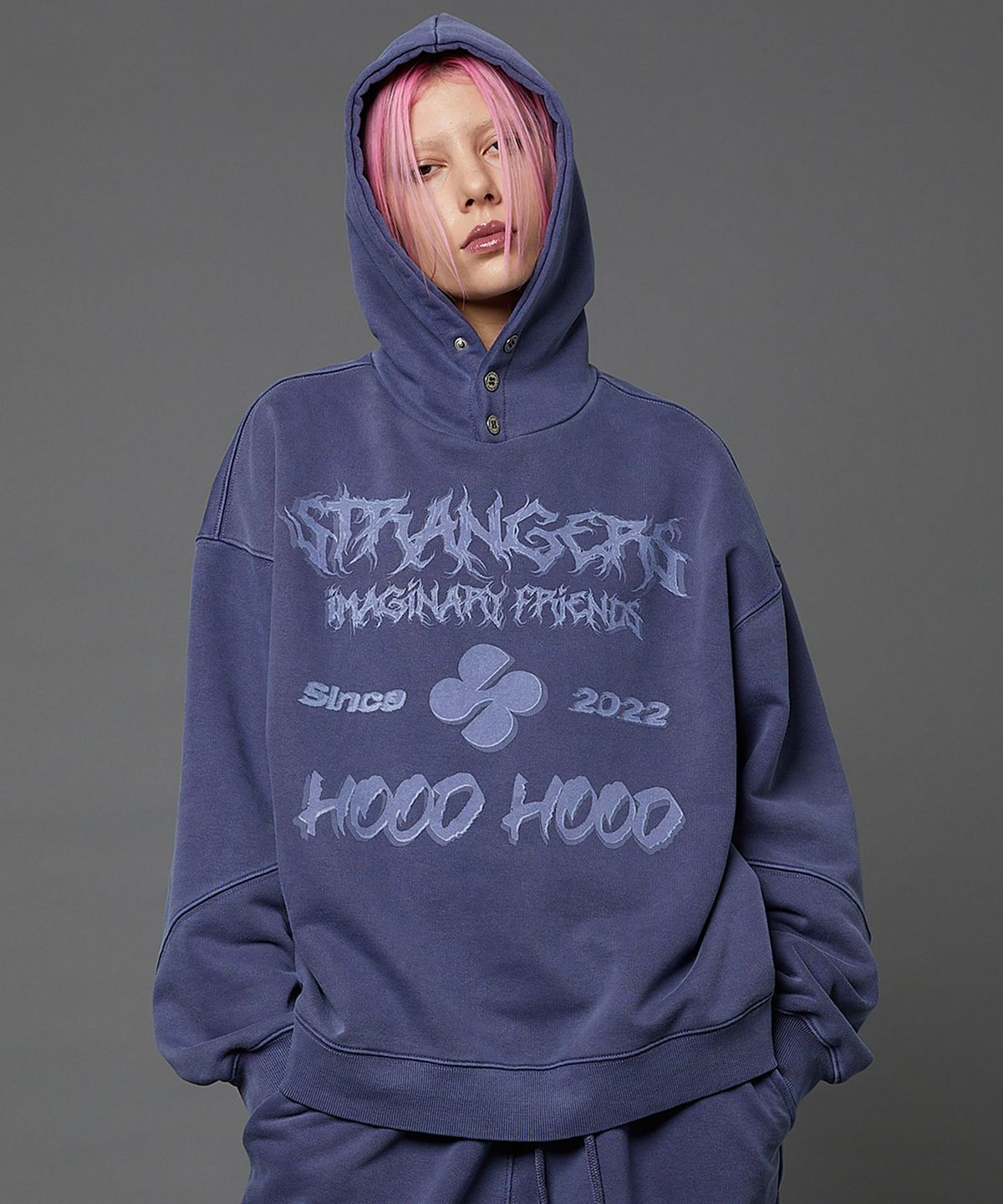 후드후드(HOODHOOD) 피그먼트 로고 후드 더스트블루