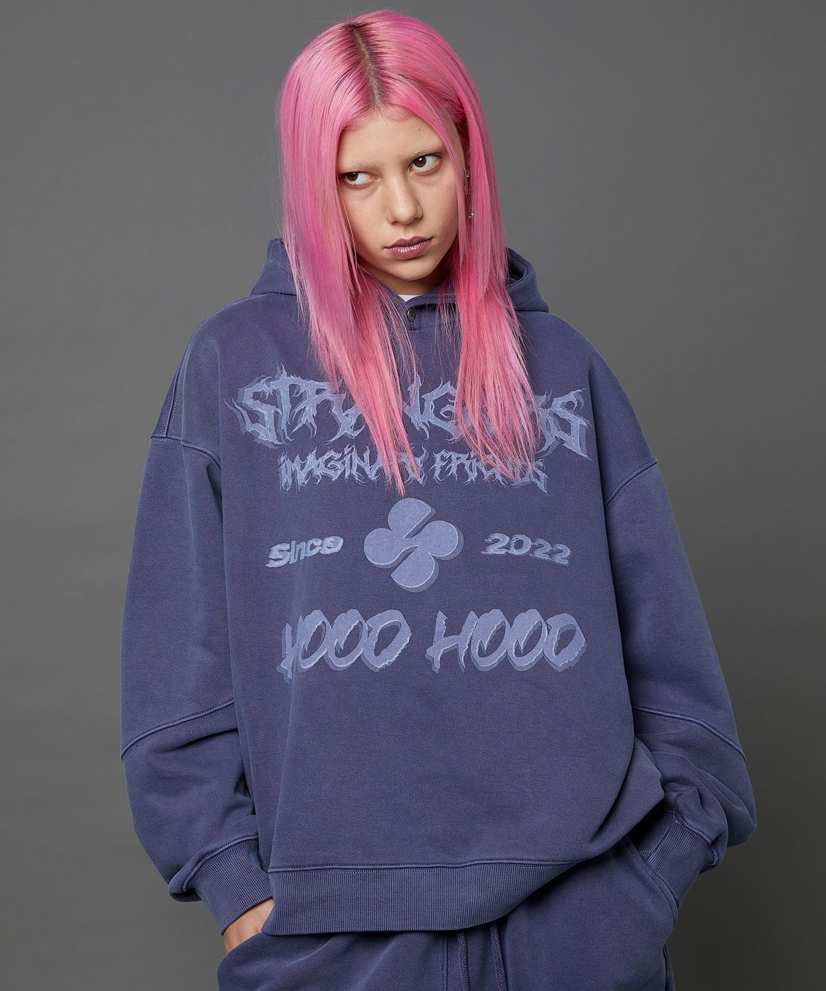 후드후드(HOODHOOD) 피그먼트 로고 후드 더스트블루