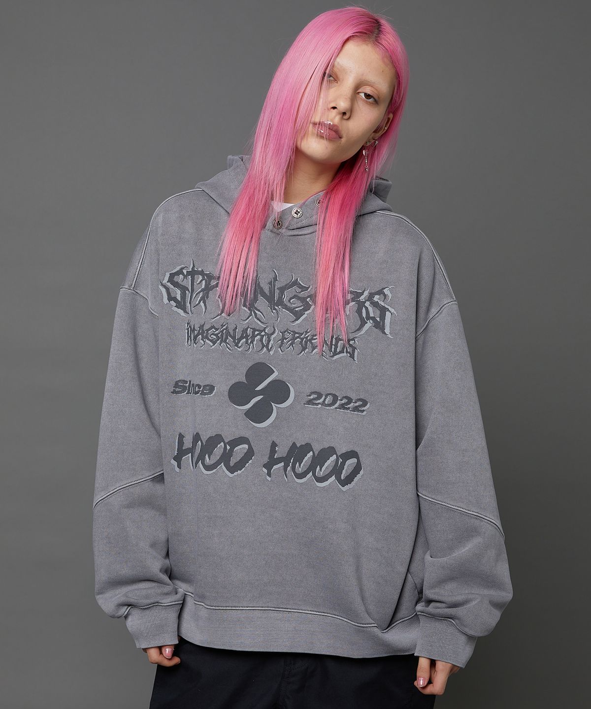 후드후드(HOODHOOD) 피그먼트 로고 후드 그레이