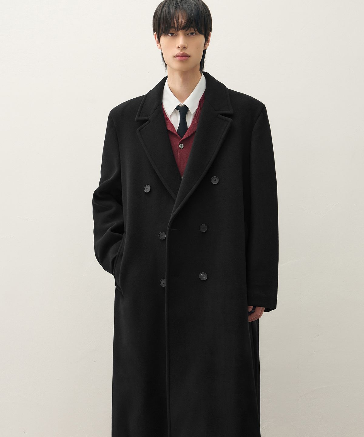 드로우핏(DRAW FIT) 프리미어 울 맥시 더블 체스터 코트 [BLACK]