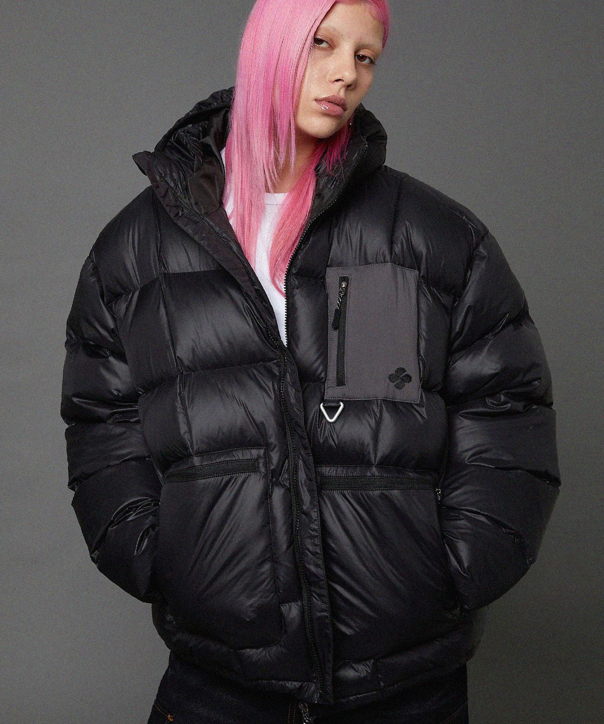 후드후드(HOODHOOD) 하이넥 헤비 덕다운 숏패딩 블랙