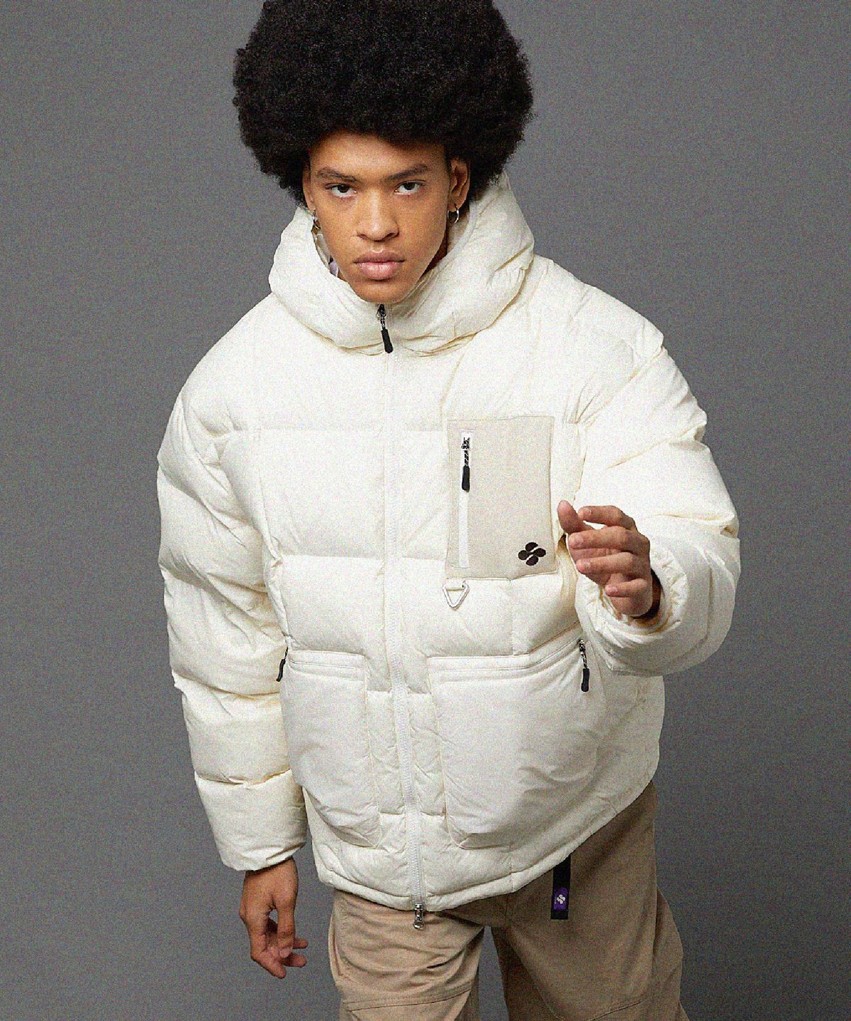 후드후드(HOODHOOD) 하이넥 헤비 덕다운 숏패딩 크림