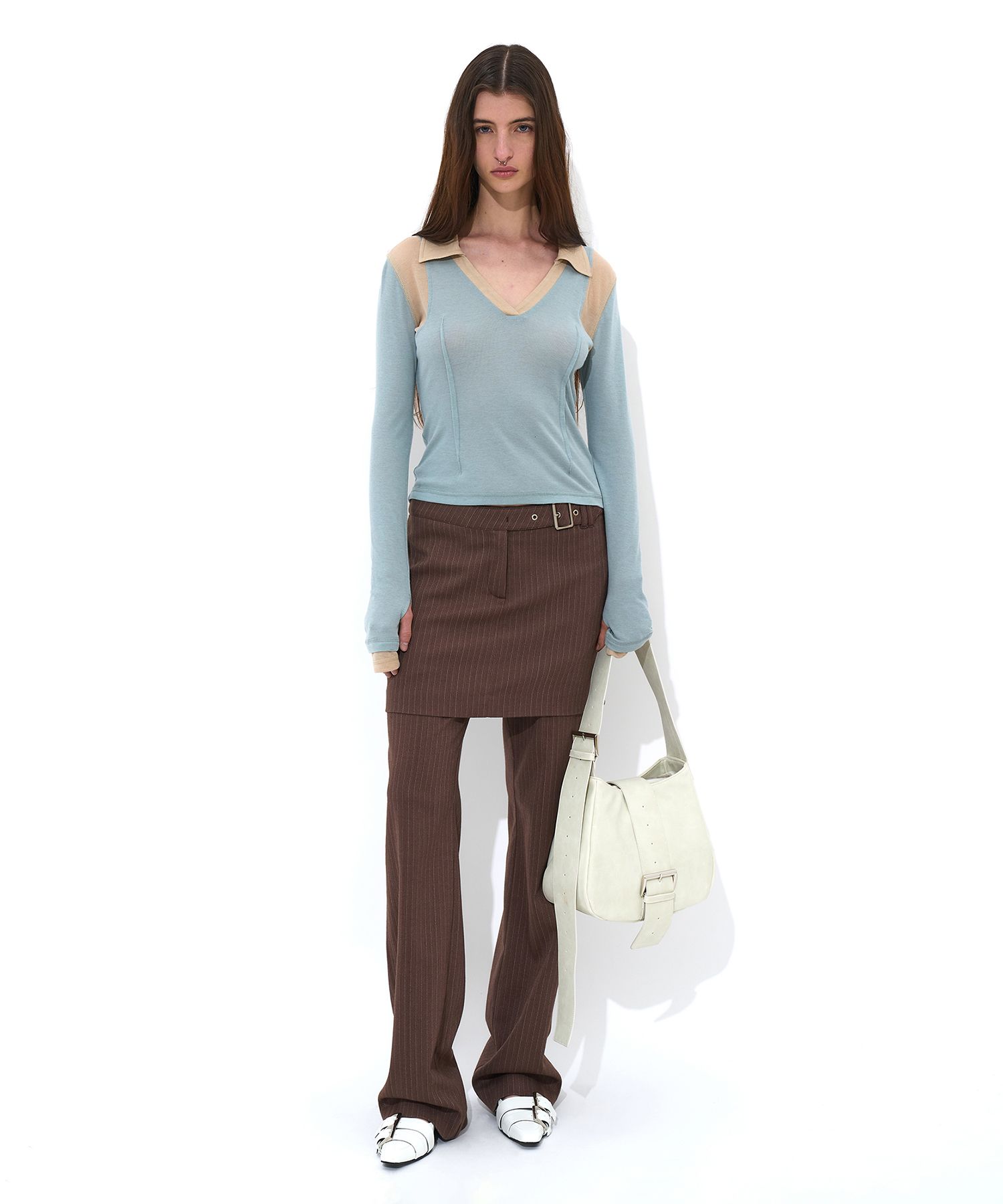 MUSINSA | PARTIMENTO WOMEN Buckle Strap Leather Hobo Bag_Ecru