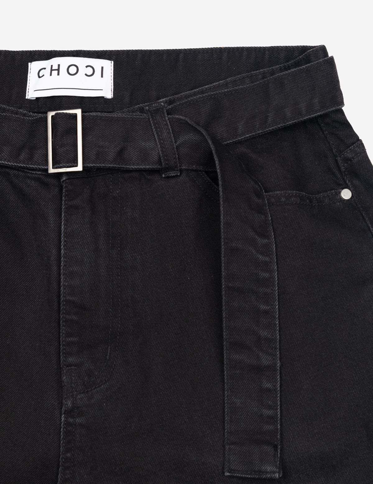 초시(CHOCI) 블랙 벨티드 데님 팬츠