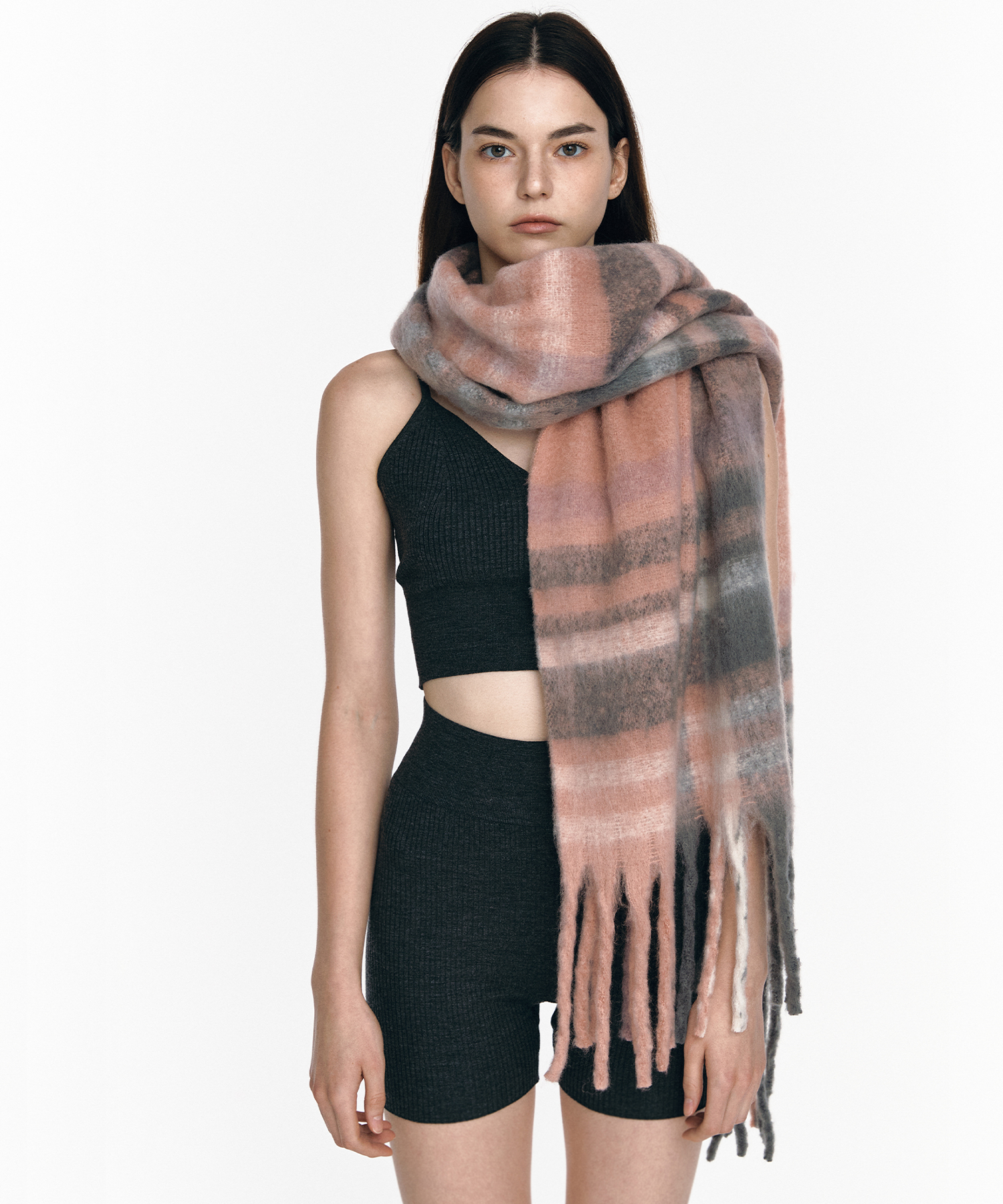 MUSINSA公式 | BRIGHTEN ビッグチェックピンクグレー マフラー