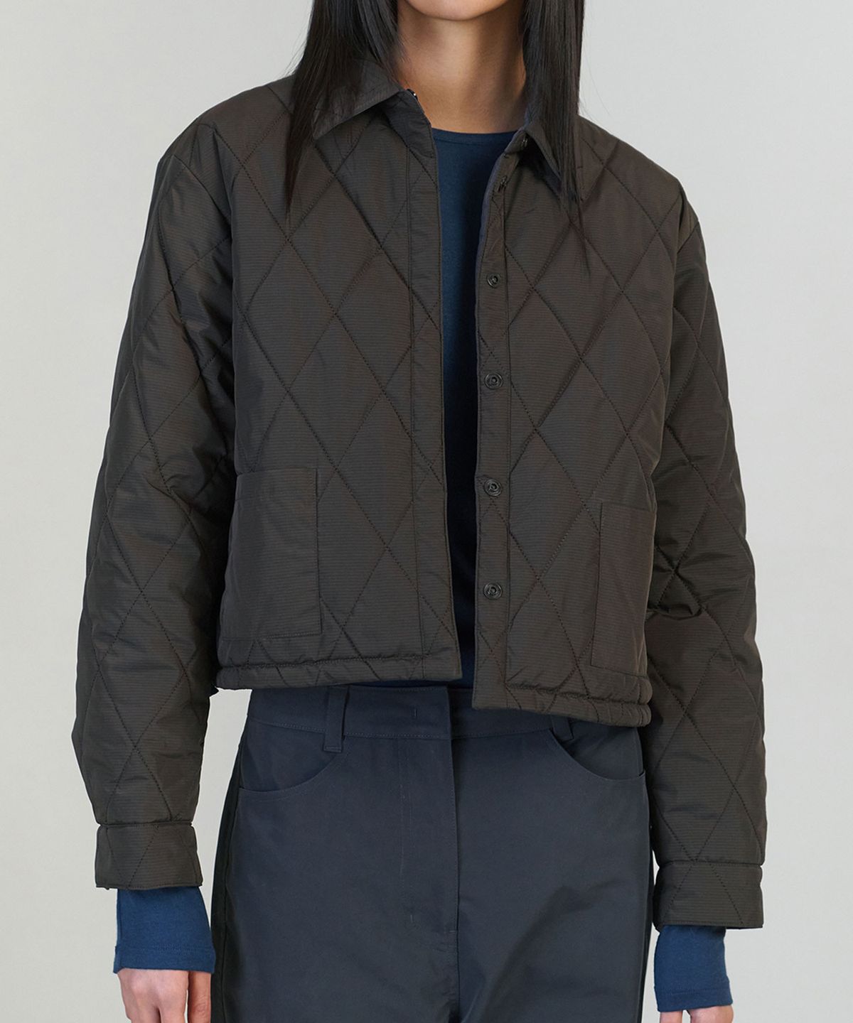 아모멘토(AMOMENTO) STRIPE REVERSIBLE PADDED SHIRT_DARK NAVY