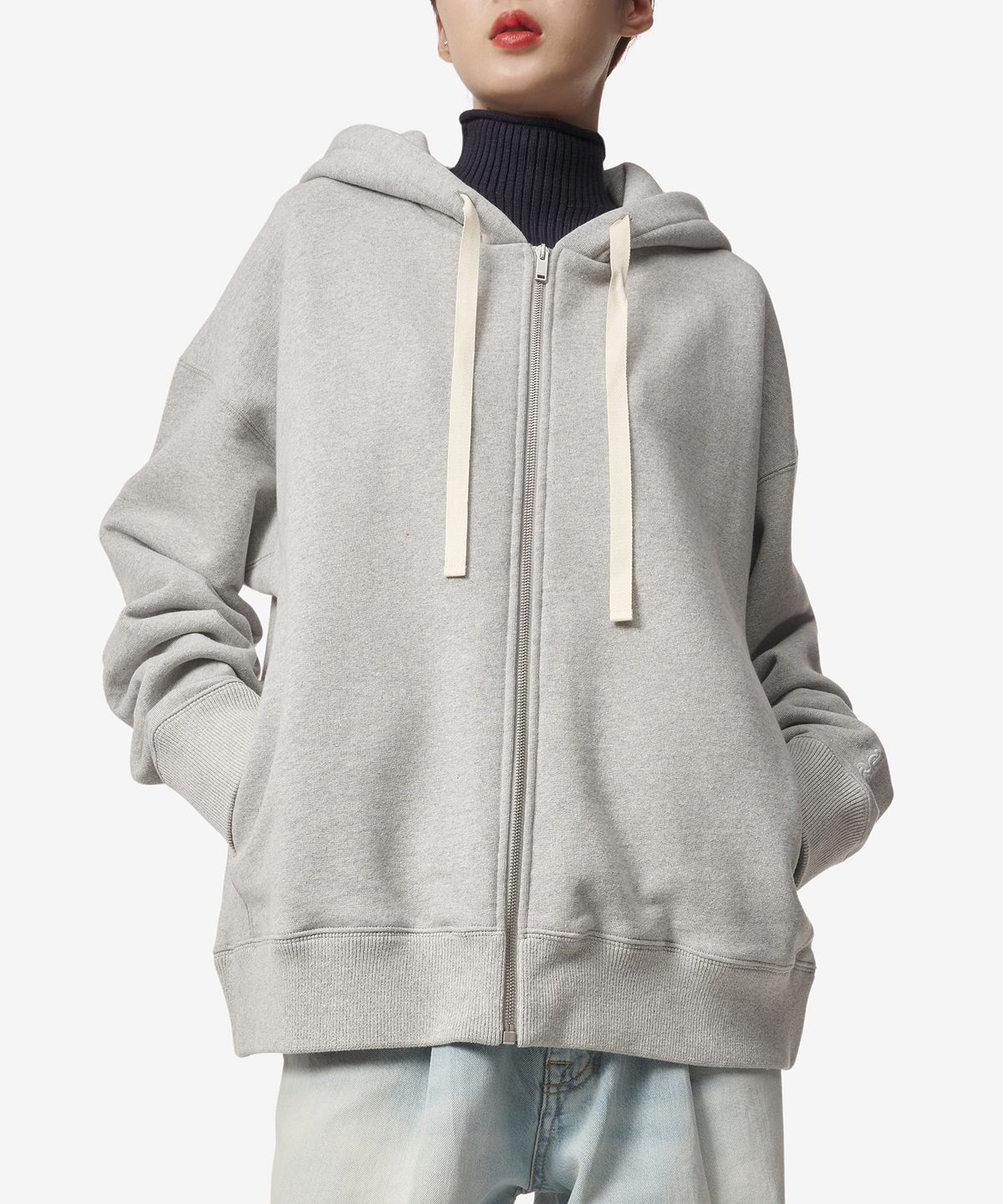 질 샌더(JIL SANDER) 로고 집업 후드 - 파스텔 그레이 / J22HG0101J20015052