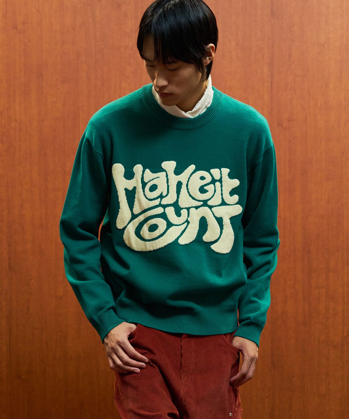 더블유엠씨(WMC) 타이포 자카드 니트_MOSS GREEN