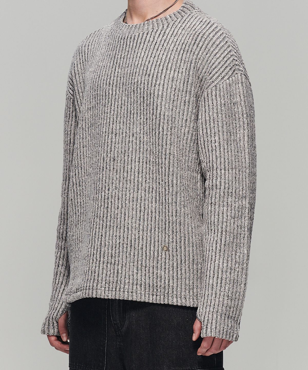 메종미네드(MAISON MINED) SIDE BUTTON BOUCLE KNIT GREY