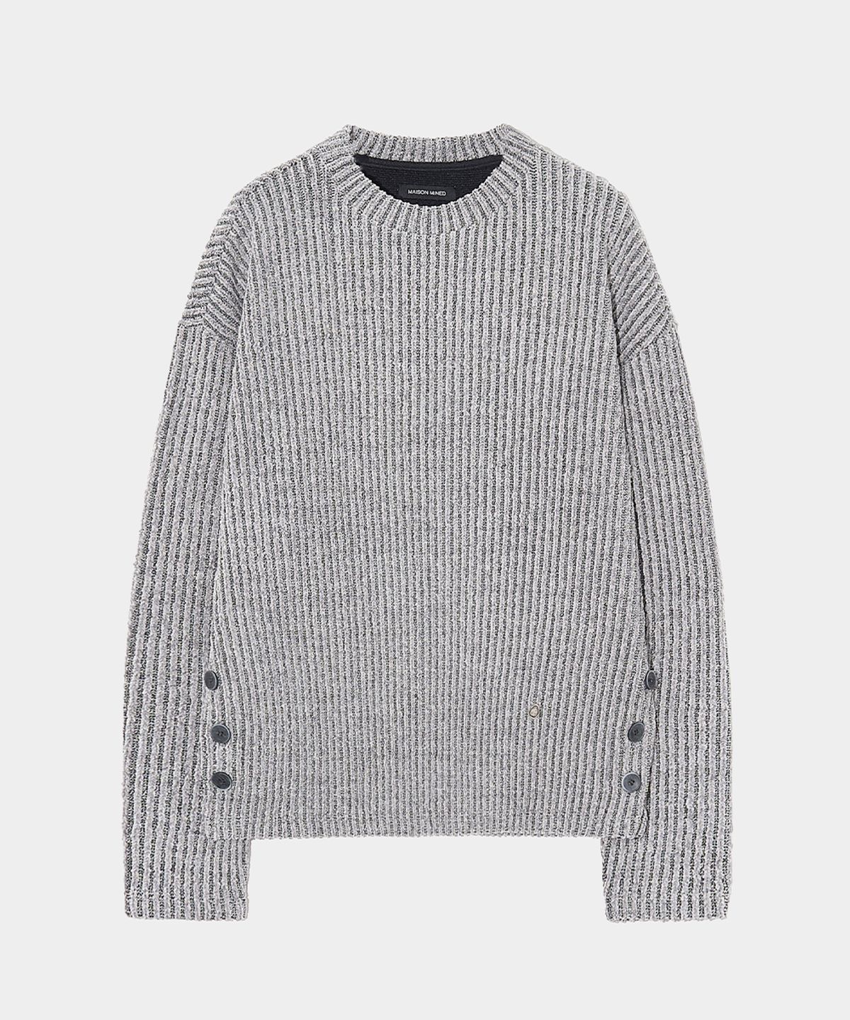 메종미네드(MAISON MINED) SIDE BUTTON BOUCLE KNIT GREY