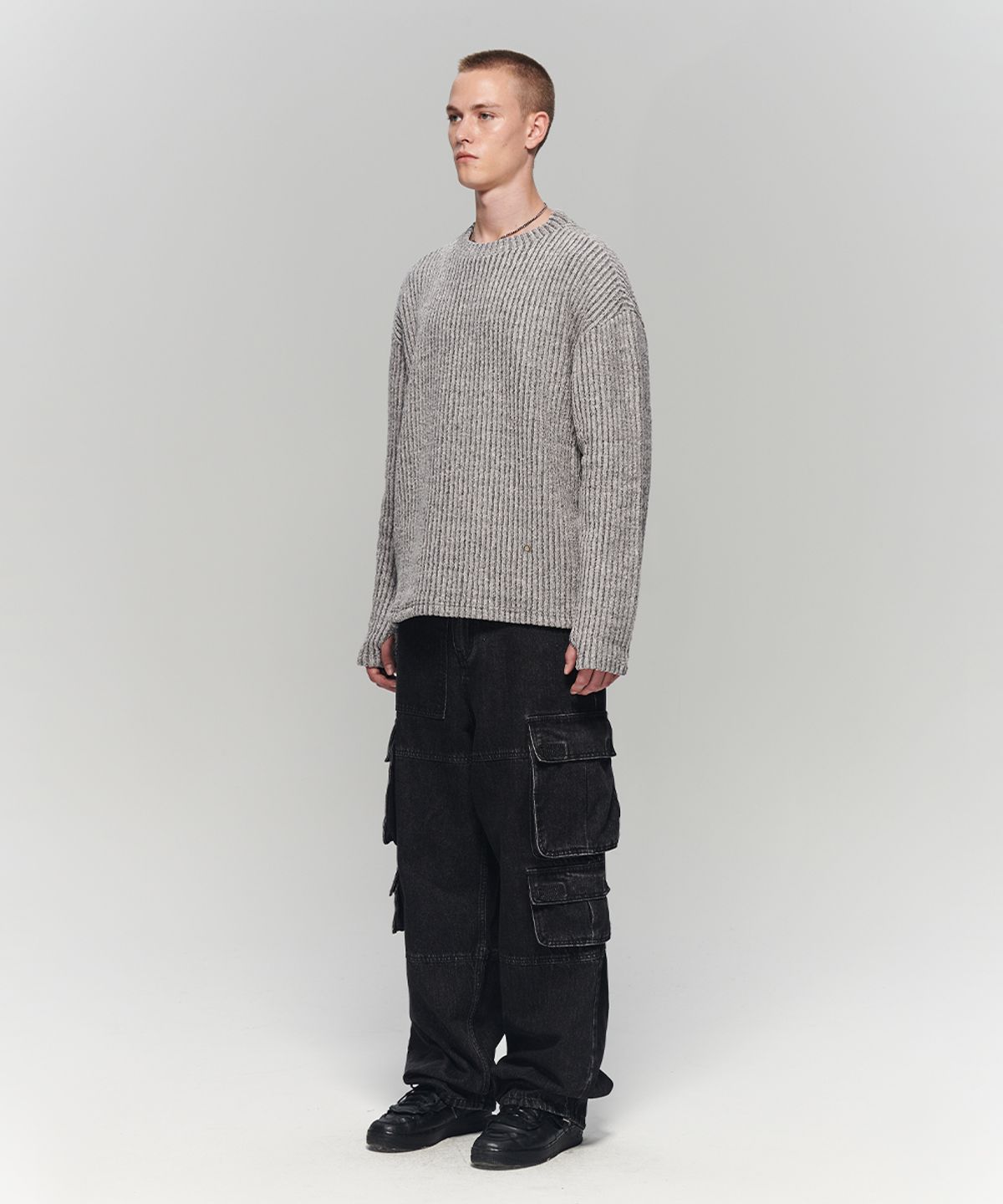메종미네드(MAISON MINED) SIDE BUTTON BOUCLE KNIT WHITE