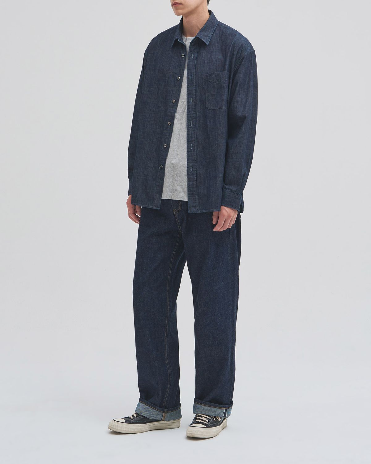 인더로우(INTHERAW) WASHED DENIM SHIRT - BLUE BLACK