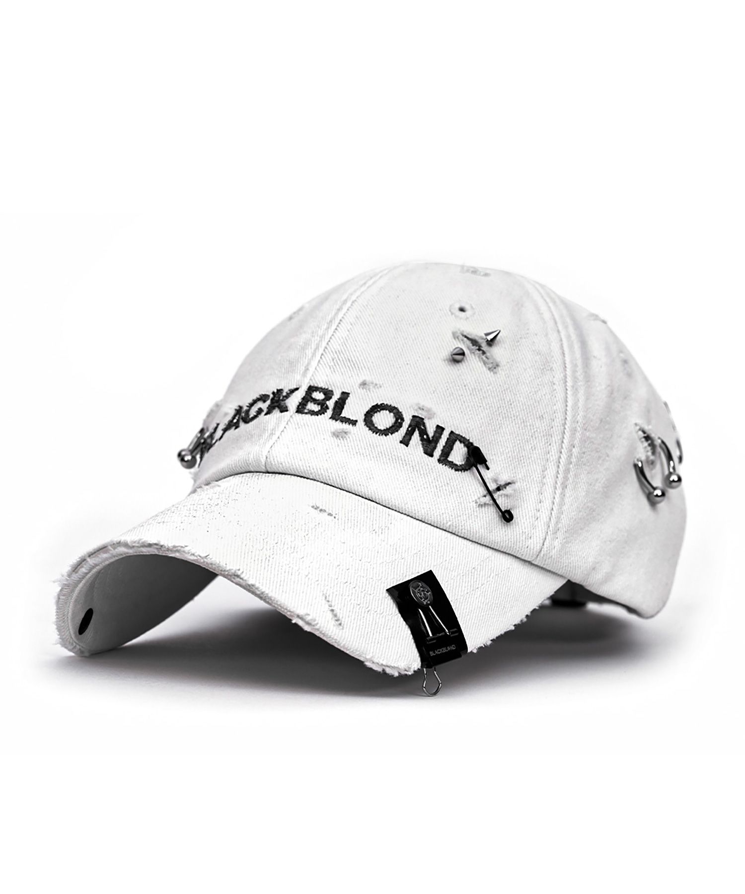 キャップ BLACKBLOND Bibbidi lip piercing custom denim cap black 232CP BBD Ripped Piercing Custom Denim Cap (Black) - BLACKBLOND