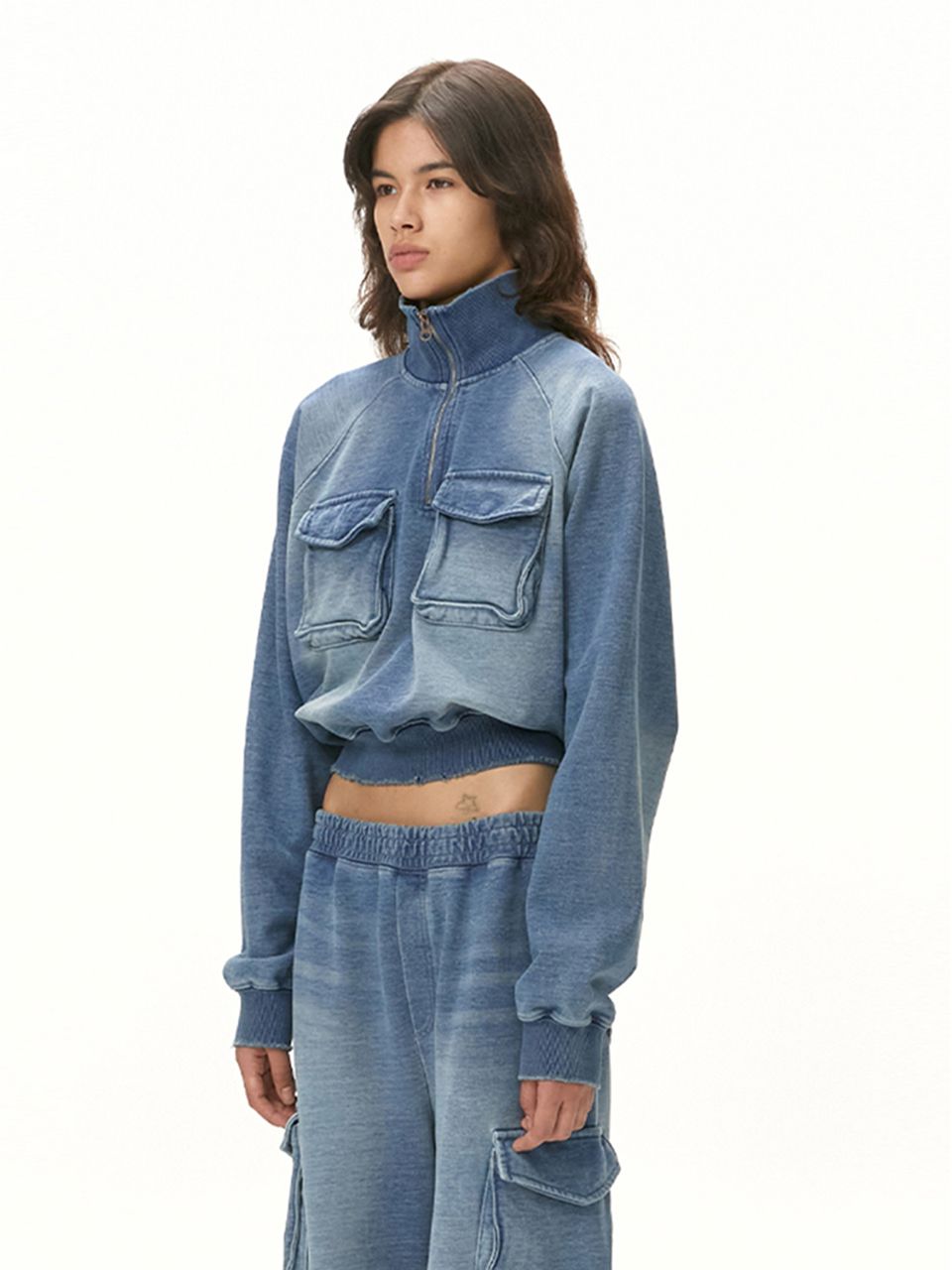 トップス melohana MUSINSA公式 | MORE THAN PARADISE DENIM HALF ZIP-UP