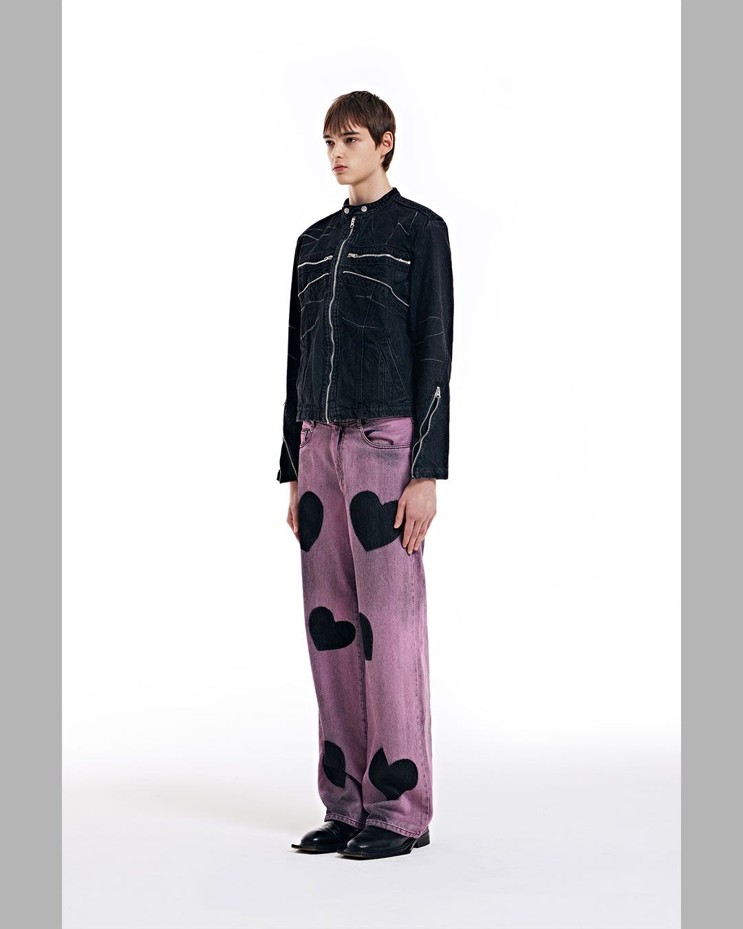 MUSINSA | THE MUSEUM VISITOR DENIM ZIPPER BIKER JACKET - BLACK