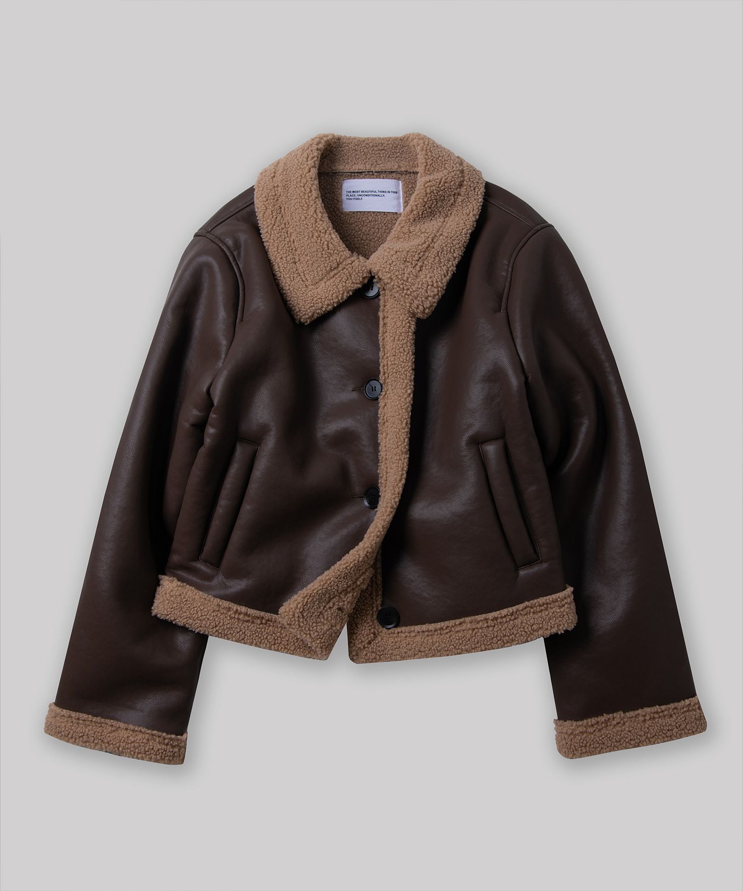 MUSINSA公式 | PLACE STUDIO Leather Overfit Fleece Button Mustang