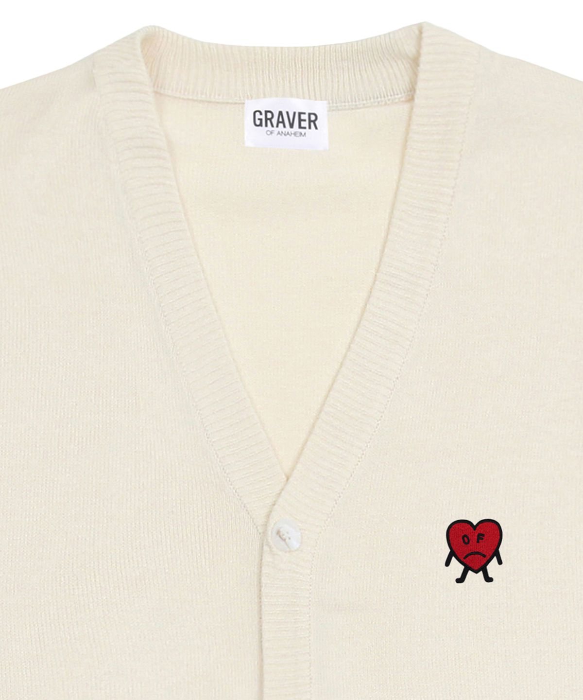 그레이버(GRAVER) [UNISEX]드로잉 하트 자수 니트 가디건_크림
