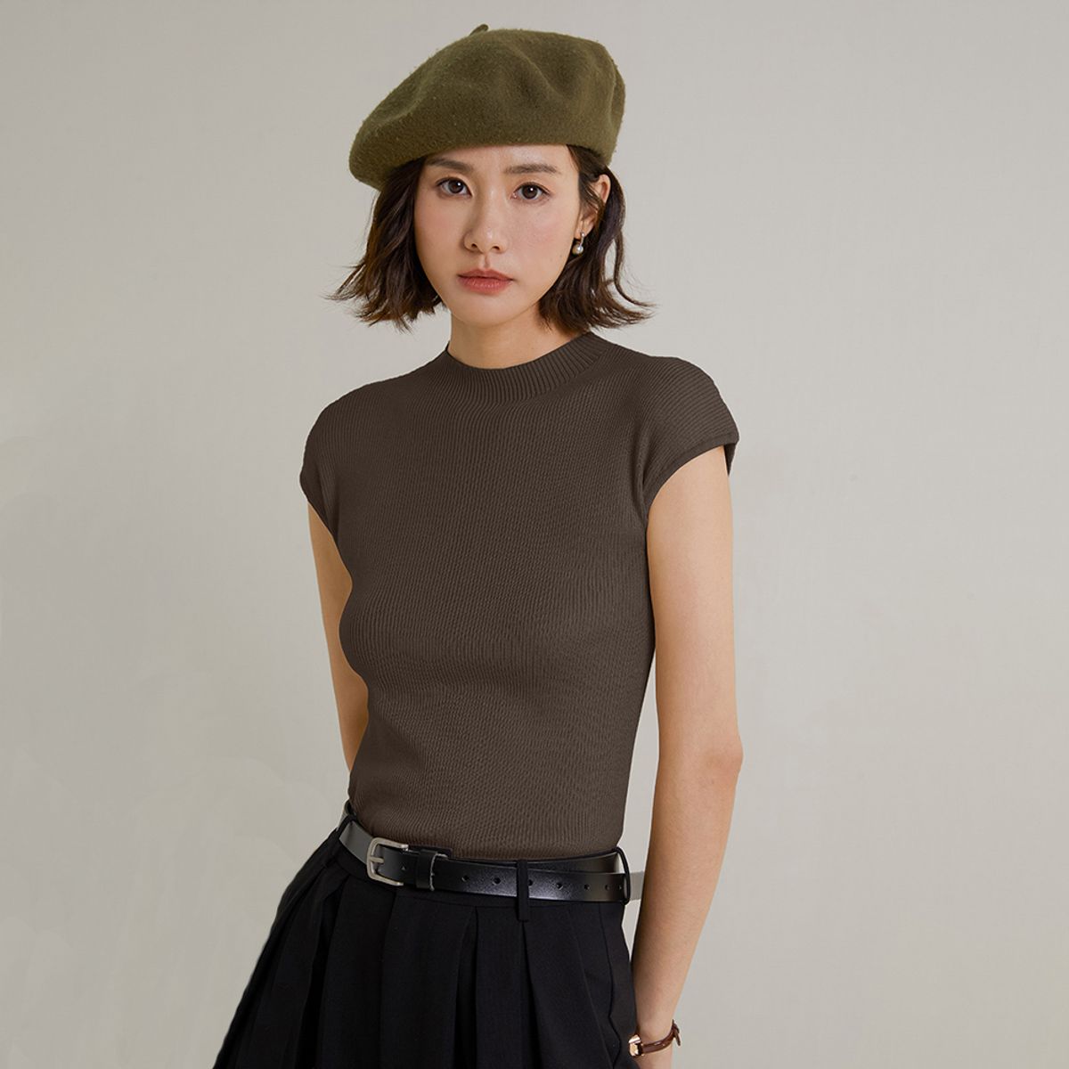 랭썬(LANGSON) LS_Half neck sweater_BROWN