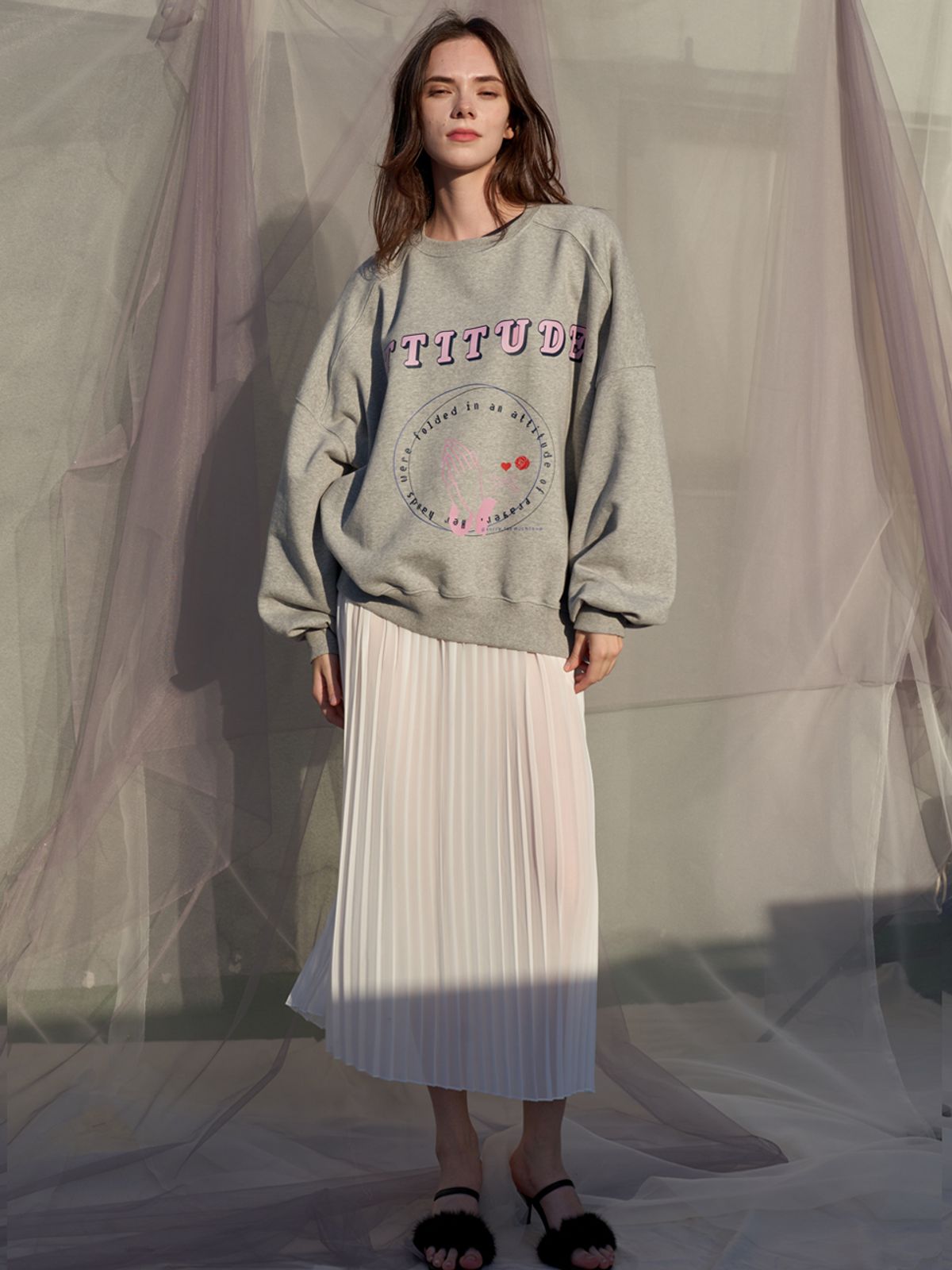 쏘리, 투 머치 러브(SORRY, TOO MUCH LOVE) Four Season Pleats Chiffon Skrit_White