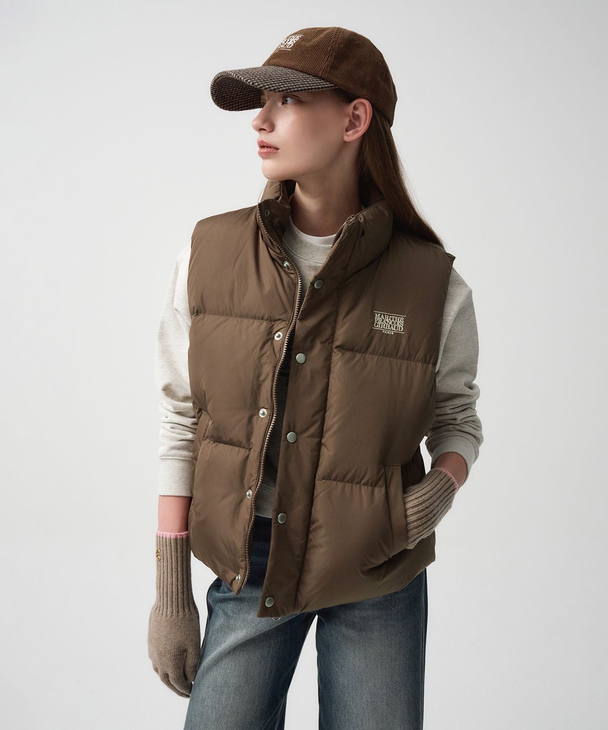 마리떼 프랑소와 저버(MARITHÉ + FRANҪOIS GIRBAUD) CLASSIC LOGO DUCK DOWN VEST brown