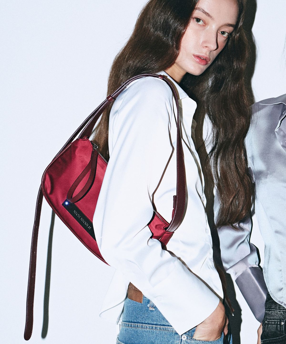 닉앤니콜(NICK&NICOLE) CRYSTAL POUND NYLON BAG_BURGUNDY