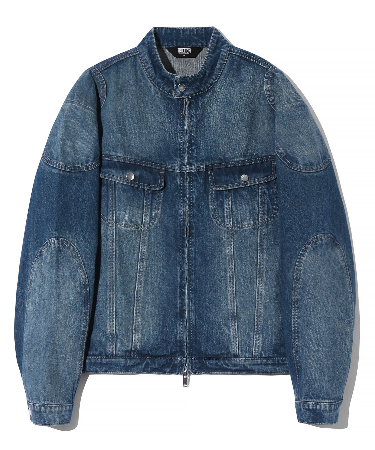 MUSINSA | TRILLION Fade washing biker denim jacket (BLUE)