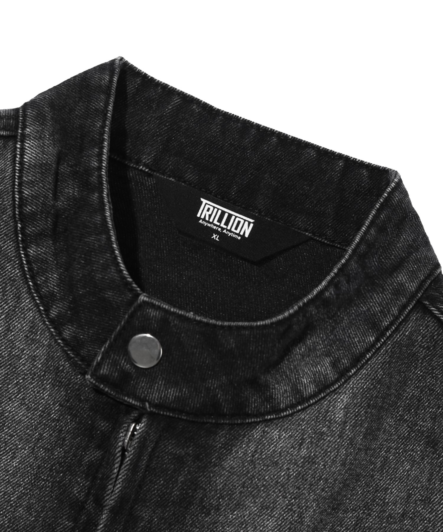 MUSINSA | TRILLION Fade washing biker denim jacket (BLACK)