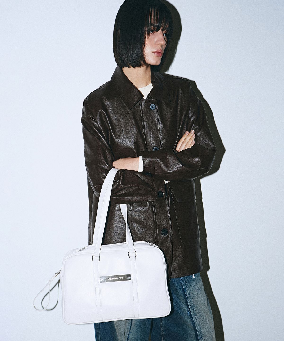 닉앤니콜(NICK&NICOLE) CRYSTAL LEATHER BOSTON BAG_CREAM