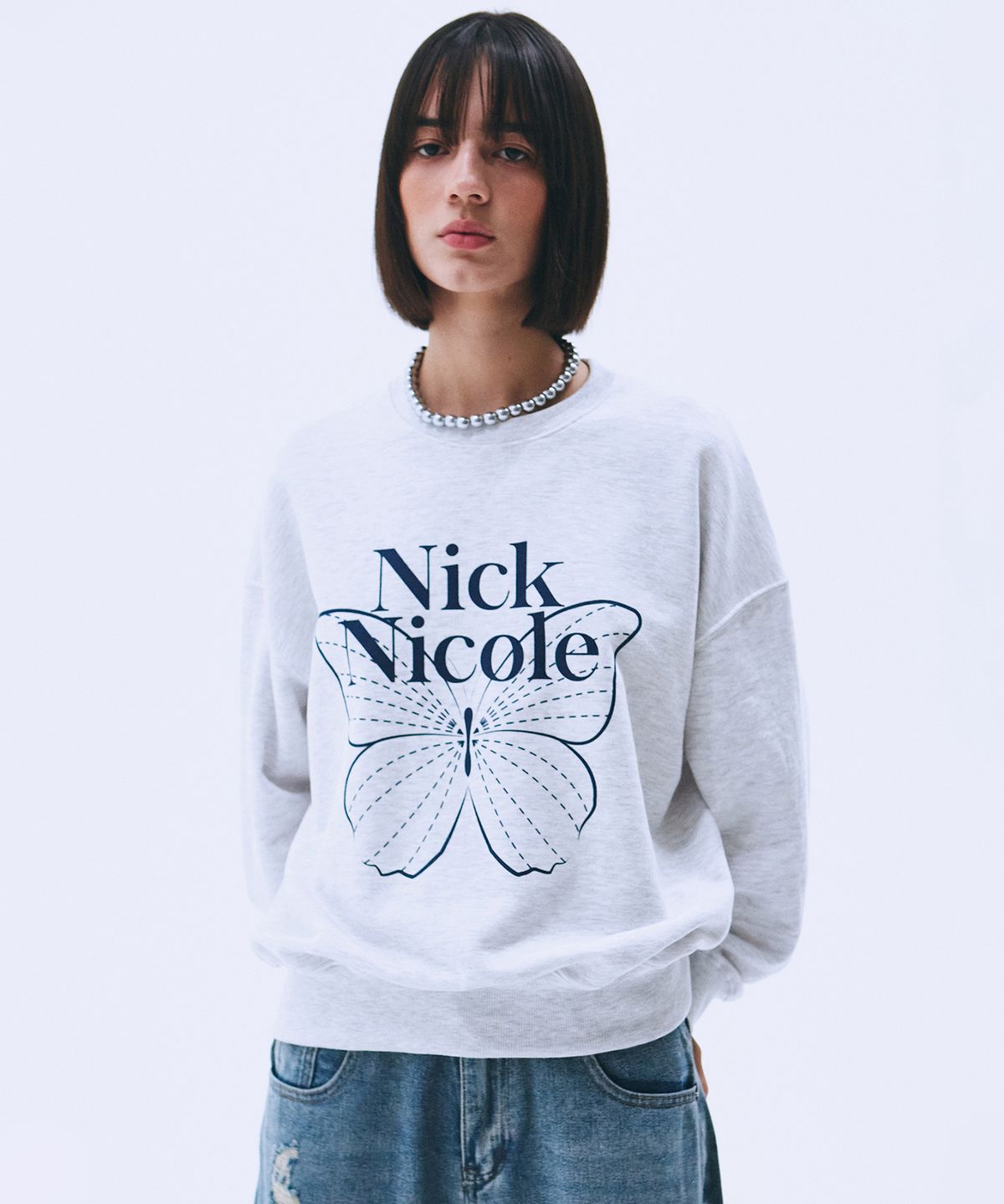 닉앤니콜(NICK&NICOLE) BUTTERFLY SIGNATURE SWEATSHIRT_MELANGE NAVY