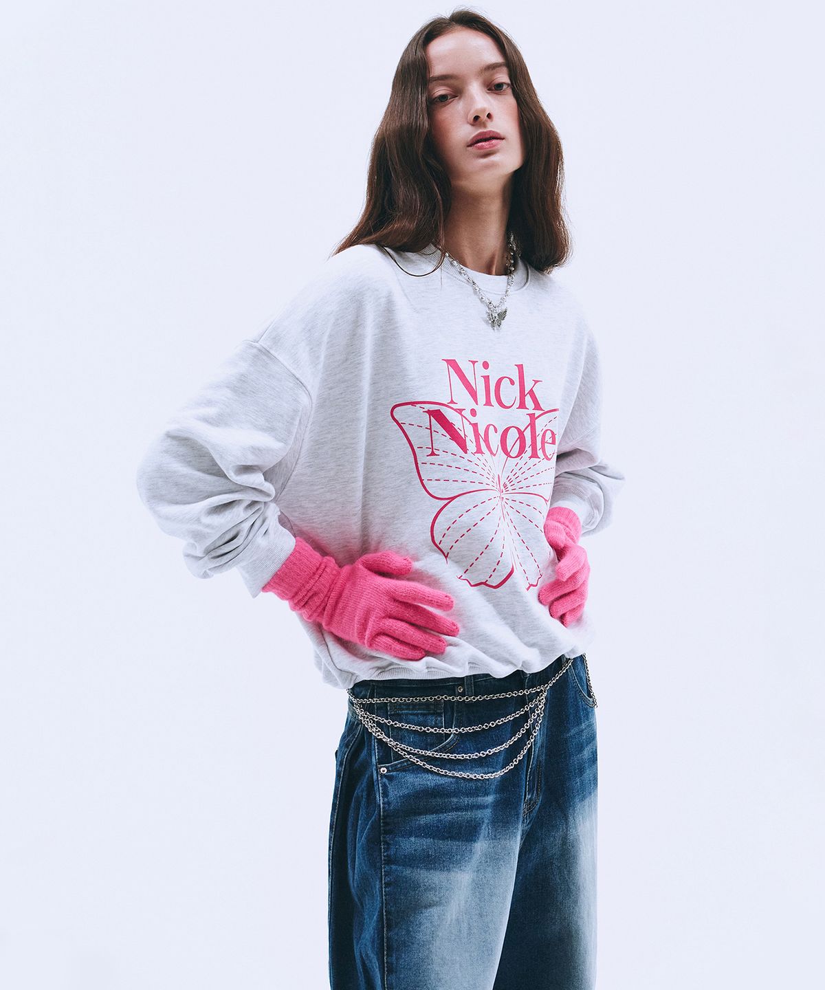 닉앤니콜(NICK&NICOLE) BUTTERFLY SIGNATURE SWEATSHIRT_MELANGE PINK