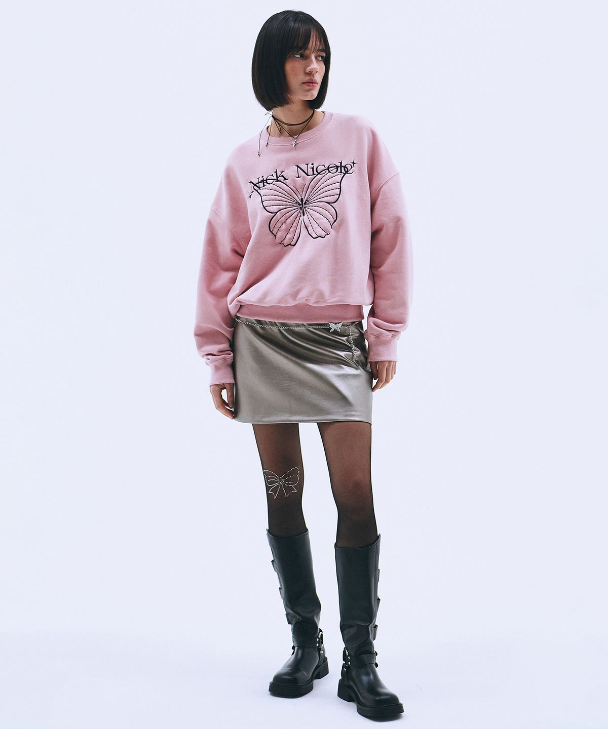 닉앤니콜(NICK&NICOLE) SHINE BUTTERFLY SWEATSHIRT_PINK NAVY