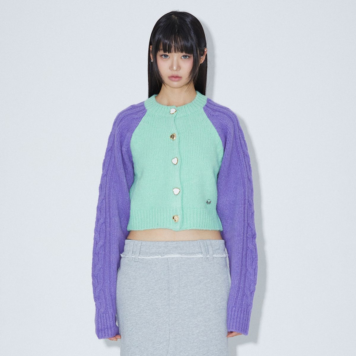 라라폭스(LALAFOX) COLOR BLOCK KNIT CARDIGAN LIGHT GREEN BP4KG002