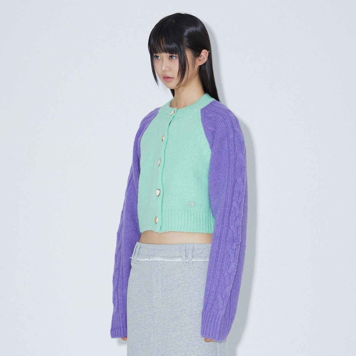 라라폭스(LALAFOX) COLOR BLOCK KNIT CARDIGAN LIGHT GREEN BP4KG002