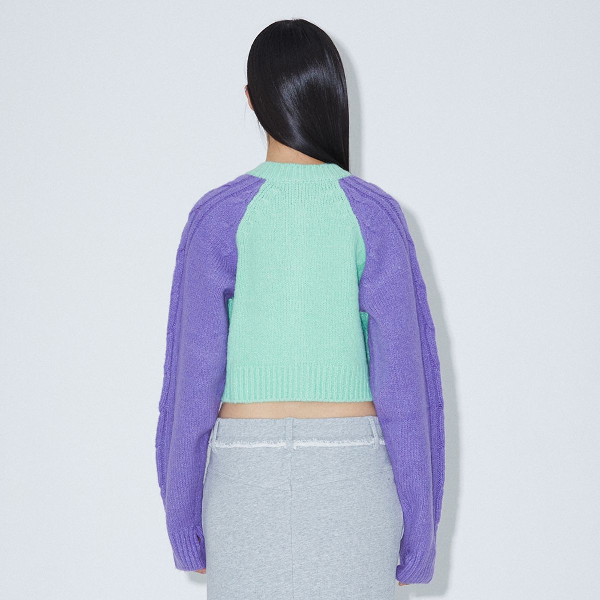 라라폭스(LALAFOX) COLOR BLOCK KNIT CARDIGAN LIGHT GREEN BP4KG002