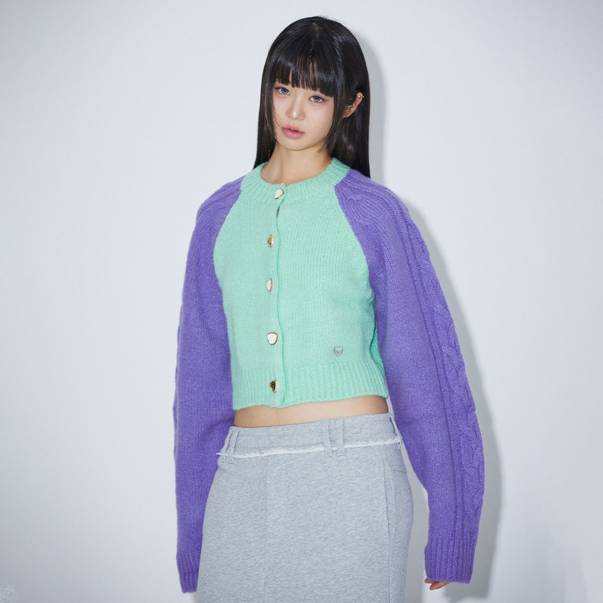라라폭스(LALAFOX) COLOR BLOCK KNIT CARDIGAN LIGHT GREEN BP4KG002