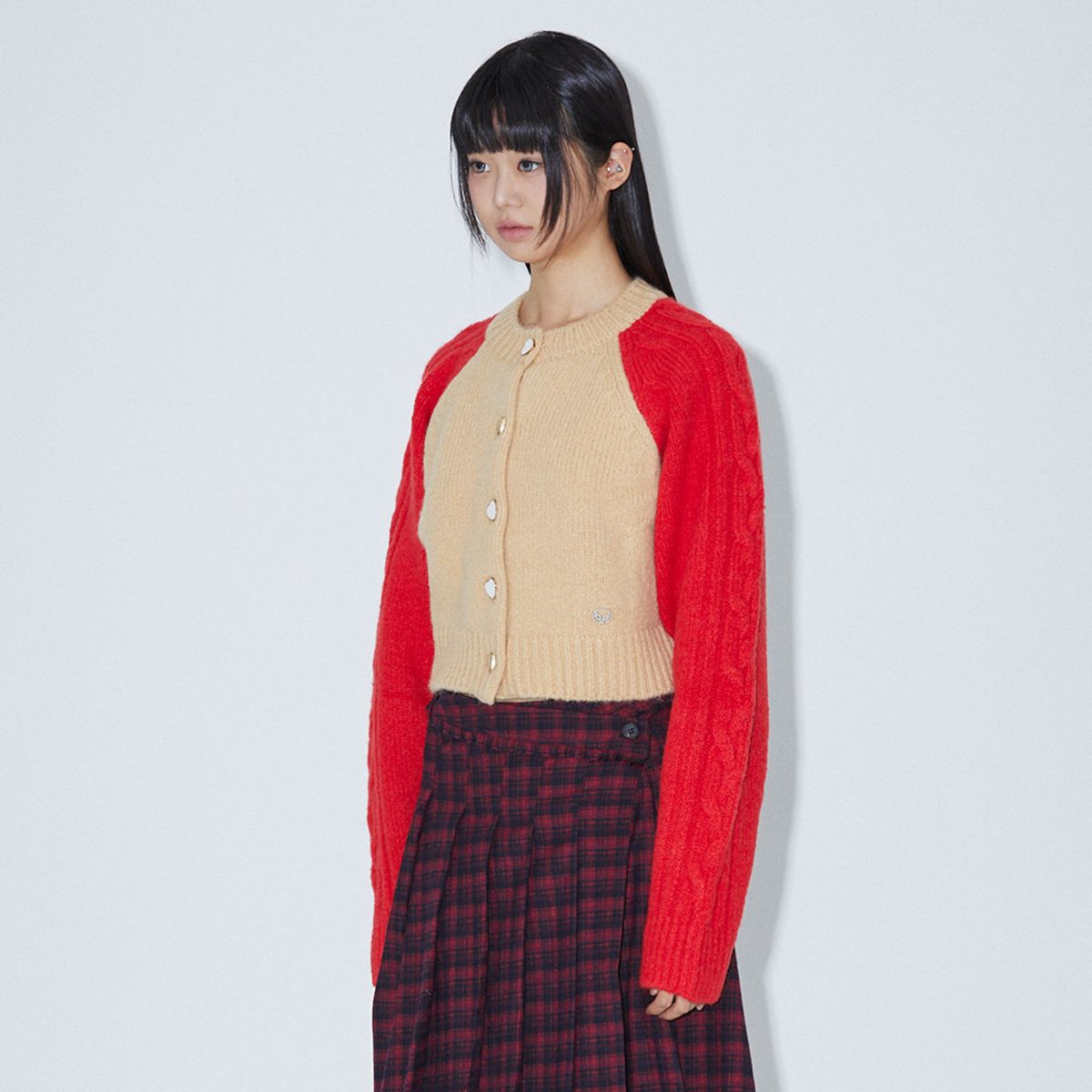 라라폭스(LALAFOX) COLOR BLOCK KNIT CARDIGAN BEIGE BP4KG001